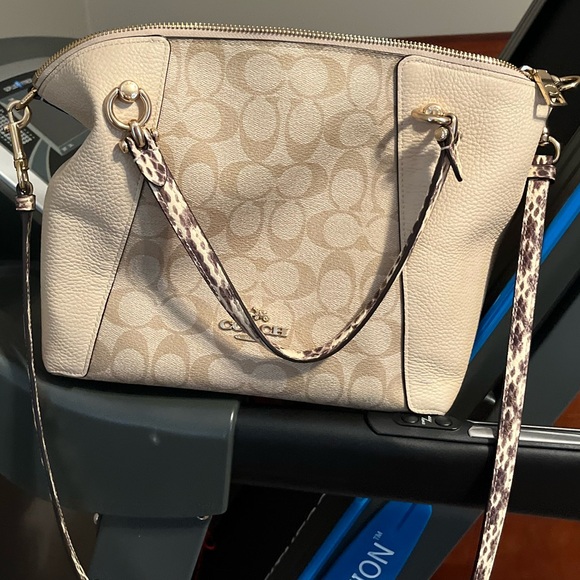 Coach Beige Logo Leather Tote with Printed Strap - Picture 2 of 5